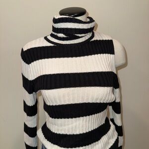 Striped Black and White Turtleneck Sweater